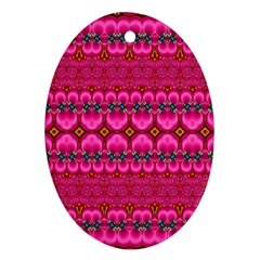 Boho Bright Pink Floral Ornament (oval) by SpinnyChairDesigns