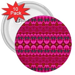 Boho Bright Pink Floral 3  Buttons (10 Pack)  by SpinnyChairDesigns