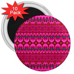 Boho Bright Pink Floral 3  Magnets (10 Pack)  by SpinnyChairDesigns