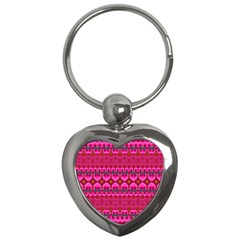 Boho Bright Pink Floral Key Chain (heart) by SpinnyChairDesigns