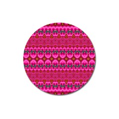 Boho Bright Pink Floral Magnet 3  (round) by SpinnyChairDesigns