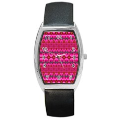 Boho Bright Pink Floral Barrel Style Metal Watch by SpinnyChairDesigns