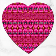 Boho Bright Pink Floral Jigsaw Puzzle (heart) by SpinnyChairDesigns