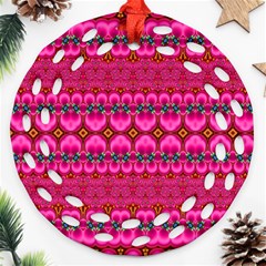 Boho Bright Pink Floral Round Filigree Ornament (two Sides) by SpinnyChairDesigns