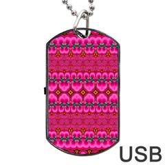 Boho Bright Pink Floral Dog Tag Usb Flash (two Sides) by SpinnyChairDesigns