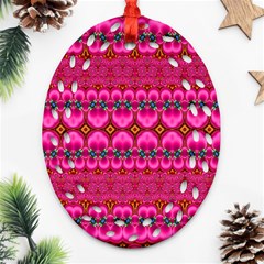 Boho Bright Pink Floral Oval Filigree Ornament (two Sides) by SpinnyChairDesigns