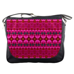 Boho Bright Pink Floral Messenger Bag by SpinnyChairDesigns