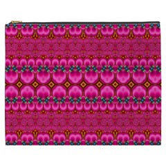 Boho Bright Pink Floral Cosmetic Bag (xxxl) by SpinnyChairDesigns