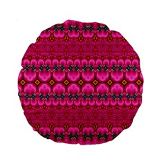 Boho Bright Pink Floral Standard 15  Premium Round Cushions by SpinnyChairDesigns