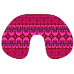 Boho Bright Pink Floral Travel Neck Pillow Front