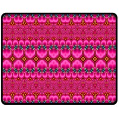 Boho Bright Pink Floral Double Sided Fleece Blanket (medium)  by SpinnyChairDesigns