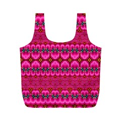 Boho Bright Pink Floral Full Print Recycle Bag (m) by SpinnyChairDesigns