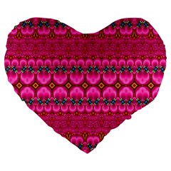 Boho Bright Pink Floral Large 19  Premium Flano Heart Shape Cushions by SpinnyChairDesigns