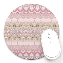 Boho Pastel Spring Floral Pink Round Mousepads by SpinnyChairDesigns