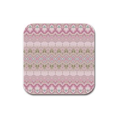 Boho Pastel Spring Floral Pink Rubber Square Coaster (4 Pack)  by SpinnyChairDesigns