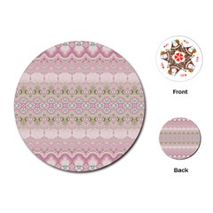 Boho Pastel Spring Floral Pink Playing Cards Single Design (round) by SpinnyChairDesigns