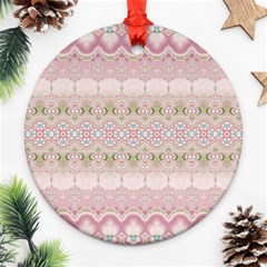 Boho Pastel Spring Floral Pink Round Ornament (two Sides) by SpinnyChairDesigns