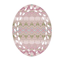 Boho Pastel Spring Floral Pink Ornament (oval Filigree) by SpinnyChairDesigns