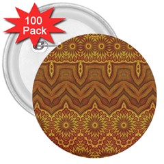 Boho Sunflower Print 3  Buttons (100 Pack)  by SpinnyChairDesigns