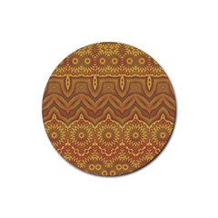 Boho Sunflower Print Rubber Coaster (round)  by SpinnyChairDesigns