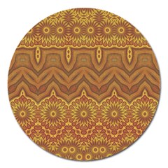 Boho Sunflower Print Magnet 5  (round) by SpinnyChairDesigns