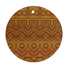 Boho Sunflower Print Round Ornament (two Sides) by SpinnyChairDesigns