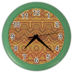 Boho Sunflower Print Color Wall Clock by SpinnyChairDesigns