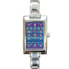 Boho Purple Blue Teal Floral Rectangle Italian Charm Watch by SpinnyChairDesigns