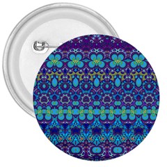 Boho Purple Blue Teal Floral 3  Buttons by SpinnyChairDesigns