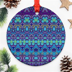 Boho Purple Blue Teal Floral Ornament (round) by SpinnyChairDesigns