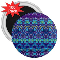 Boho Purple Blue Teal Floral 3  Magnets (100 Pack) by SpinnyChairDesigns