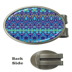 Boho Purple Blue Teal Floral Money Clips (oval)  by SpinnyChairDesigns