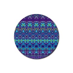 Boho Purple Blue Teal Floral Rubber Coaster (round)  by SpinnyChairDesigns