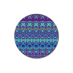 Boho Purple Blue Teal Floral Magnet 3  (round) by SpinnyChairDesigns