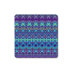 Boho Purple Blue Teal Floral Square Magnet by SpinnyChairDesigns