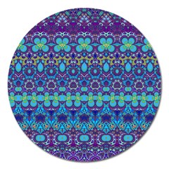 Boho Purple Blue Teal Floral Magnet 5  (round) by SpinnyChairDesigns