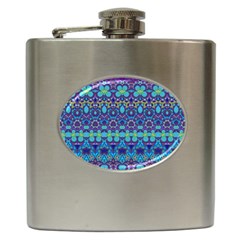 Boho Purple Blue Teal Floral Hip Flask (6 Oz) by SpinnyChairDesigns