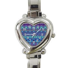 Boho Purple Blue Teal Floral Heart Italian Charm Watch by SpinnyChairDesigns