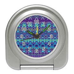 Boho Purple Blue Teal Floral Travel Alarm Clock by SpinnyChairDesigns