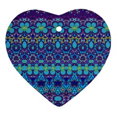 Boho Purple Blue Teal Floral Heart Ornament (two Sides) by SpinnyChairDesigns