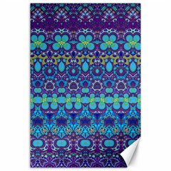 Boho Purple Blue Teal Floral Canvas 24  X 36  by SpinnyChairDesigns