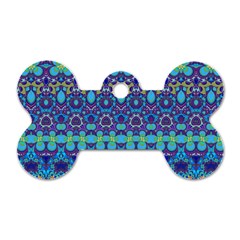 Boho Purple Blue Teal Floral Dog Tag Bone (one Side) by SpinnyChairDesigns