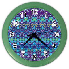 Boho Purple Blue Teal Floral Color Wall Clock by SpinnyChairDesigns