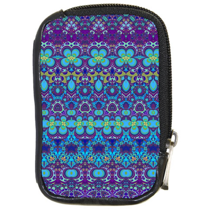 Boho Purple Blue Teal Floral Compact Camera Leather Case