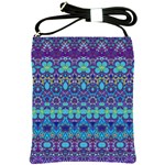 Boho Purple Blue Teal Floral Shoulder Sling Bag Front