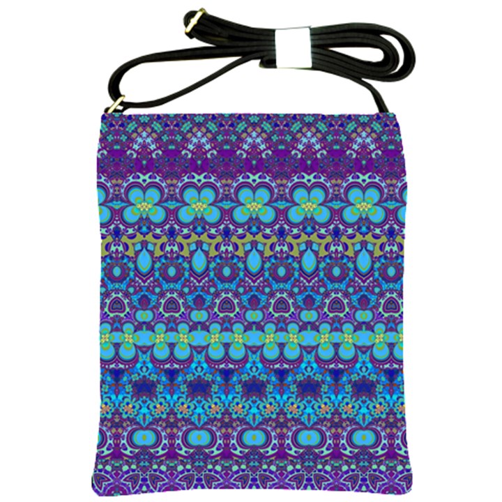 Boho Purple Blue Teal Floral Shoulder Sling Bag