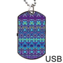 Boho Purple Blue Teal Floral Dog Tag Usb Flash (two Sides) by SpinnyChairDesigns