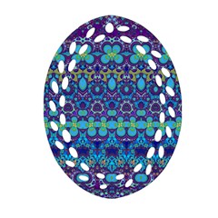 Boho Purple Blue Teal Floral Ornament (oval Filigree) by SpinnyChairDesigns