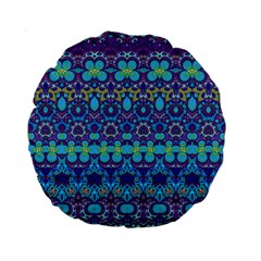 Boho Purple Blue Teal Floral Standard 15  Premium Round Cushions by SpinnyChairDesigns