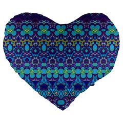 Boho Purple Blue Teal Floral Large 19  Premium Heart Shape Cushions by SpinnyChairDesigns